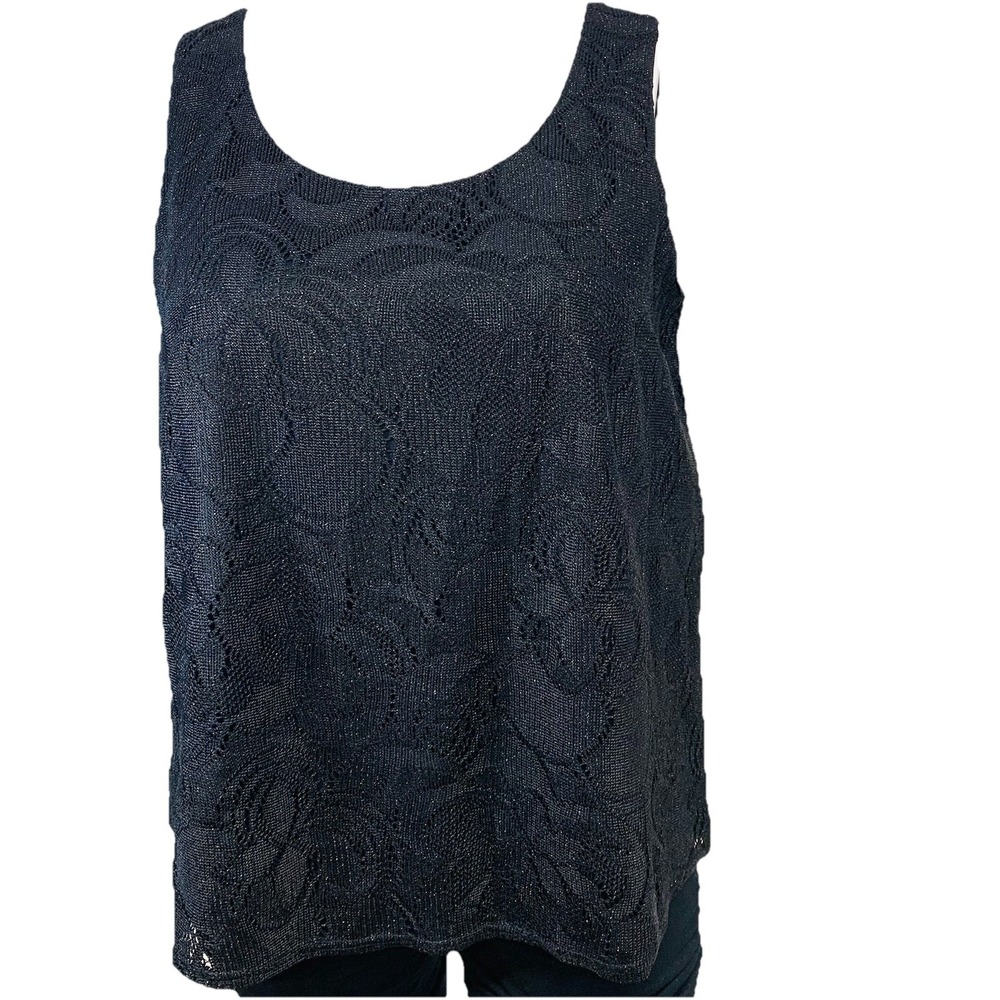 Vtg Onyx Nite Black Sparkle Tank Top 2X Metallic Lined‎ Stretch Classic Formal